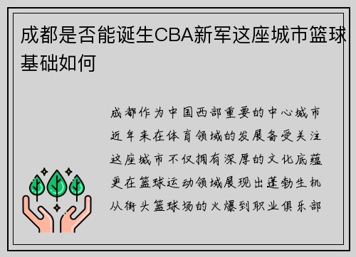 成都是否能诞生CBA新军这座城市篮球基础如何